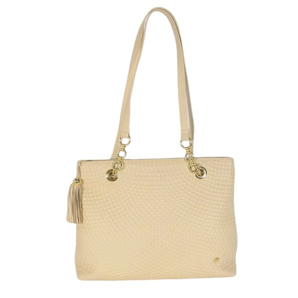 BALLY Vintage Quilted Ecru Lambskin Leather Gold Chain Strap Tote Bag - Picture 1 of 13